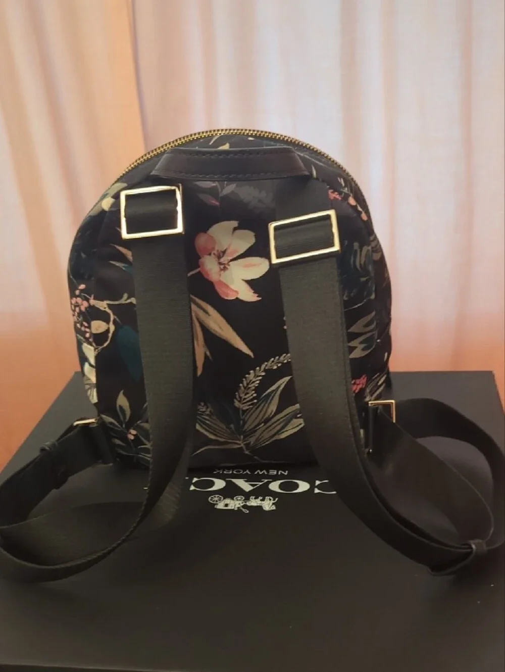 kate spade Black Floral Nylon Mini Backpack with Gold Hardware